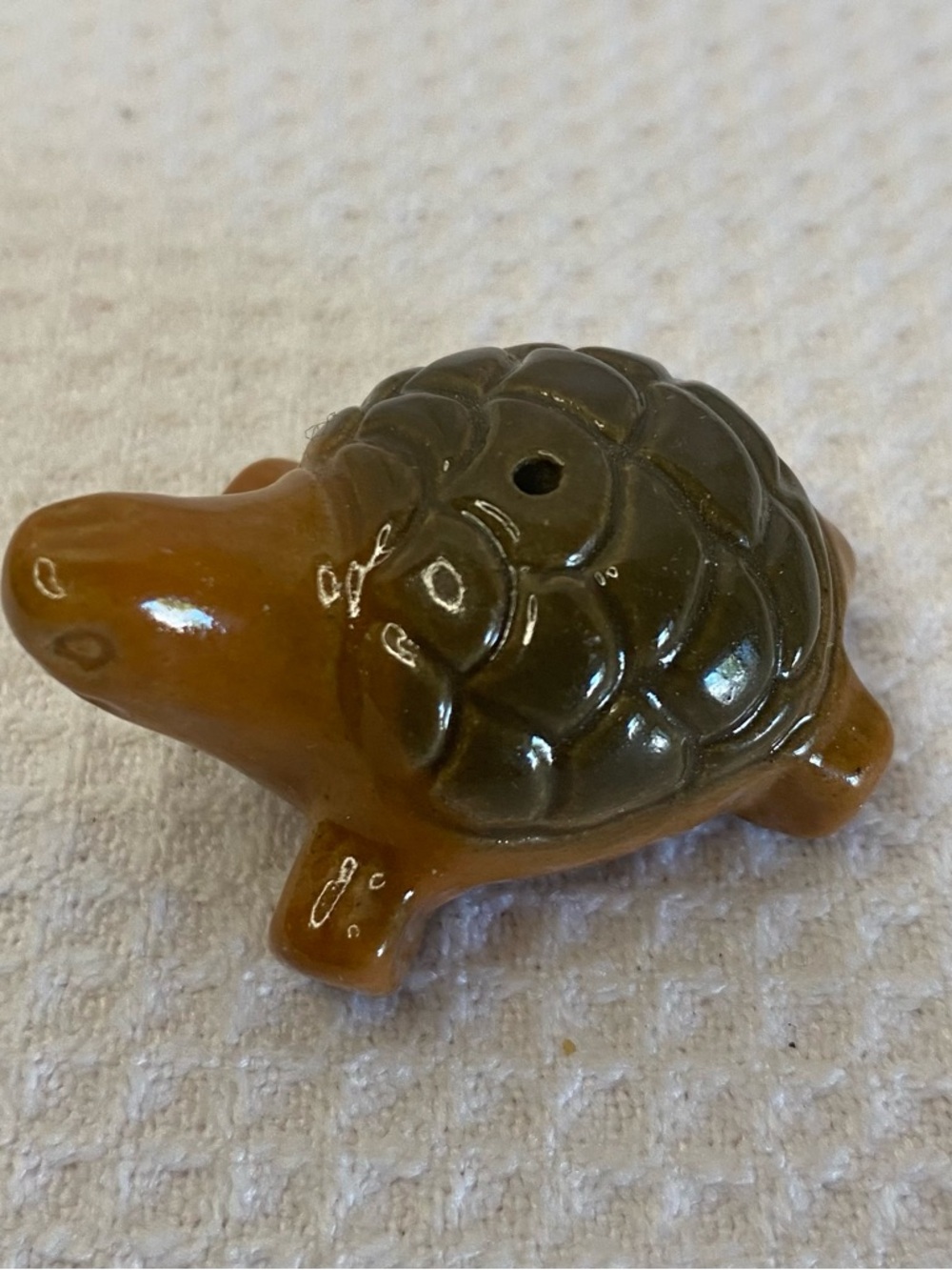 Ceramic Turtle Figurine in Olive Green and Brown